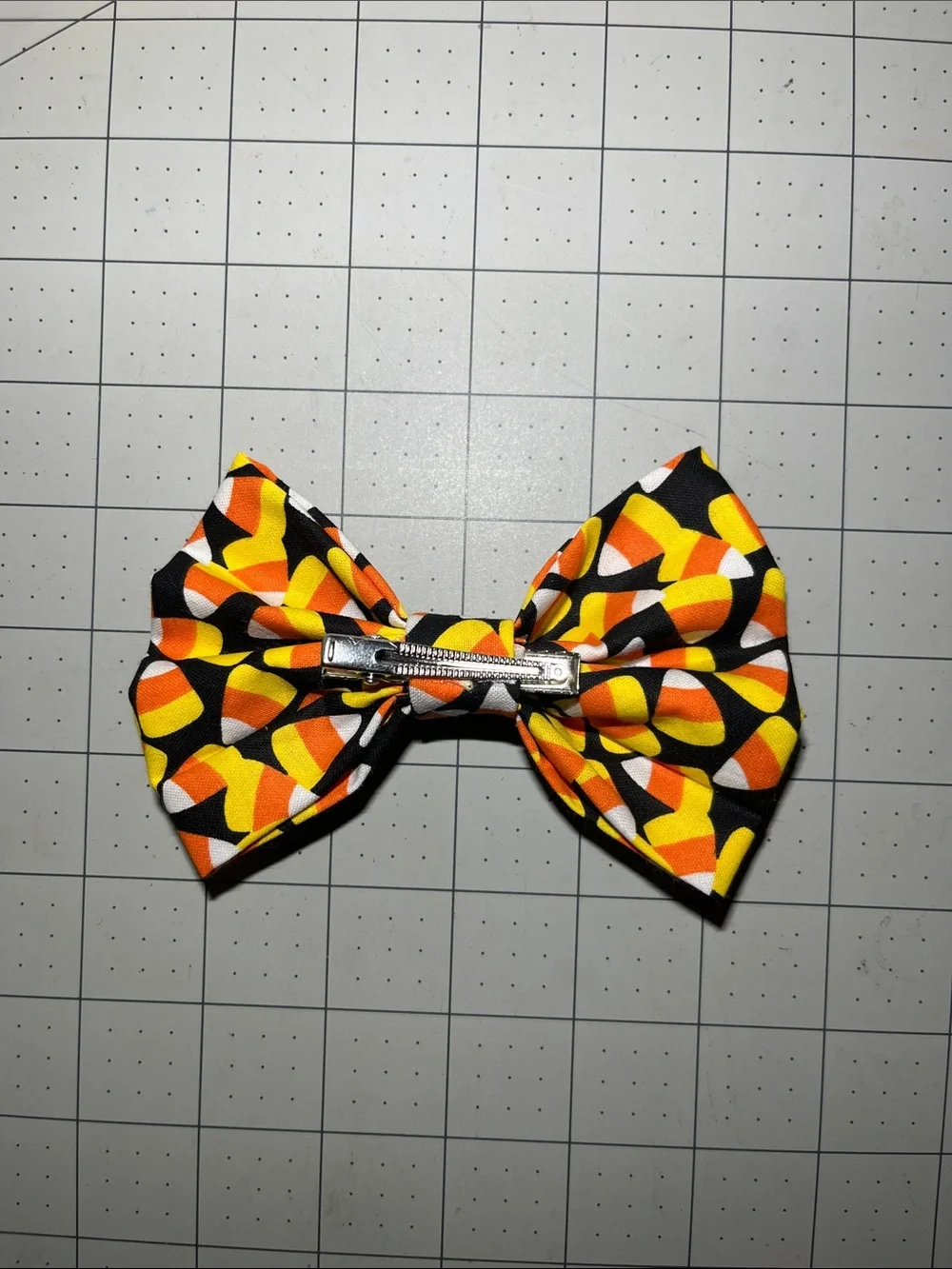 Candy Corn Pattern Girls' Hair Bow in Black, Orange & Yellow